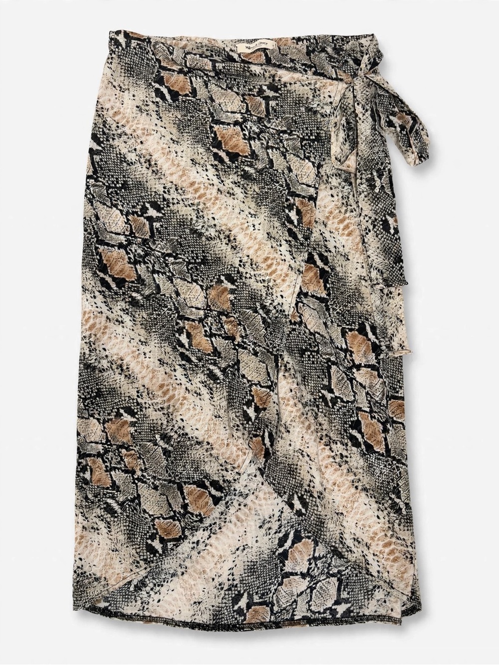 Mikey and joey Snake Print Wrap Midi Skirt in Black and Tan